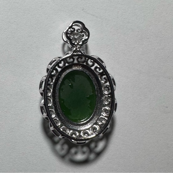 Jade 925 Sterling Silver Pendant CZ Accent New - Picture 3 of 6